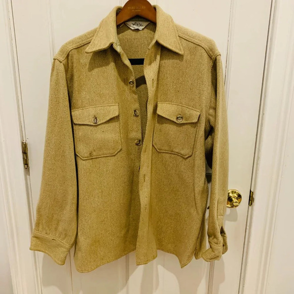 Vintage WOOLRICH Button Up Over Shirt Jacket Wool USA Heavy Chamois Work - Picture 1 of 15